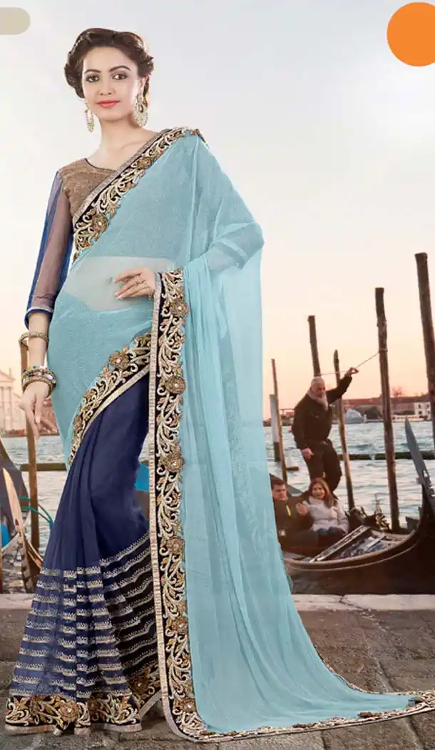 Navy Blue Color Georgette Treditioanl Wear Saris | FH529880061