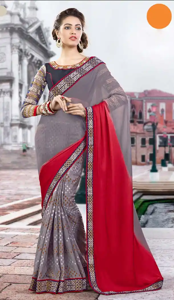 Crimson Color Georgette Treditioanl Wear Saris | FH529880063