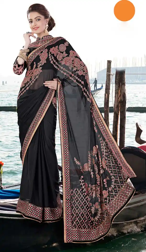 Black Color Georgette Traditional Wear Saris | FH529880065