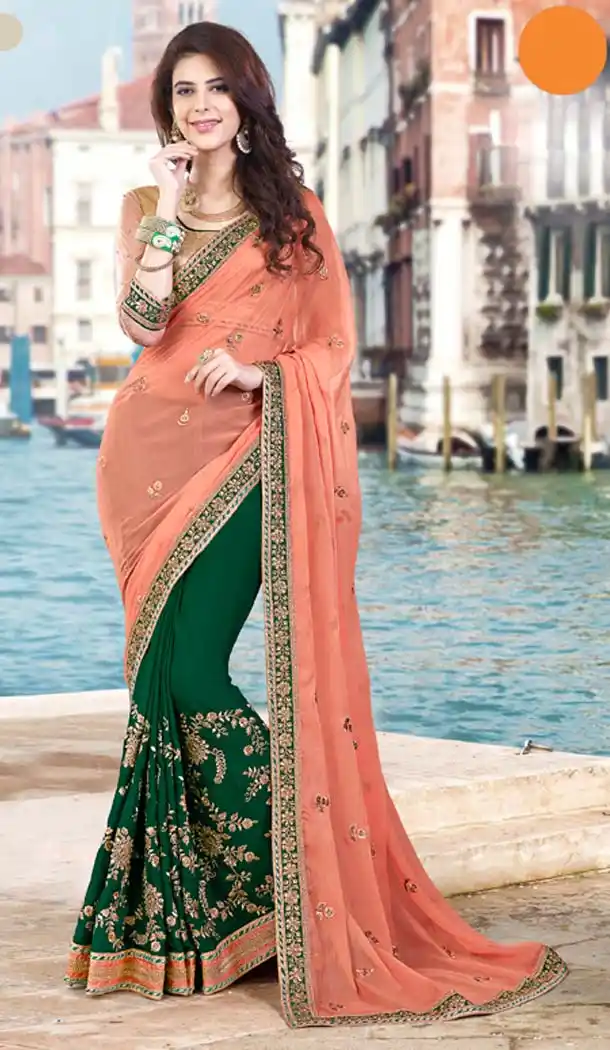 Chrome Green Color Georgette Traditional Wear Saris | FH529880067