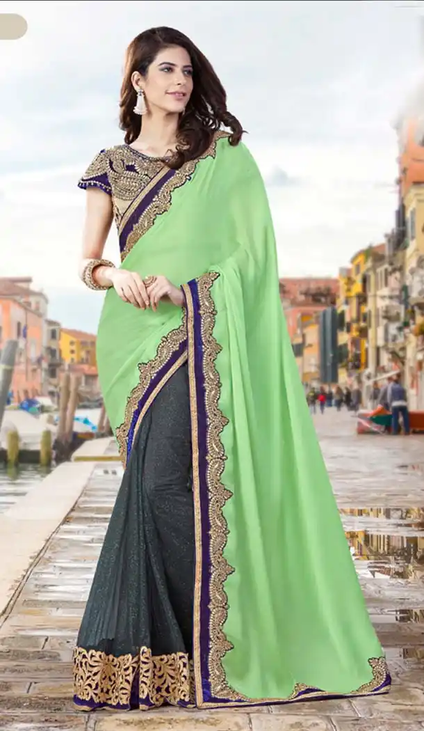 Mint Green Color Georgette Party Wear Saris Blouse | FH529980068