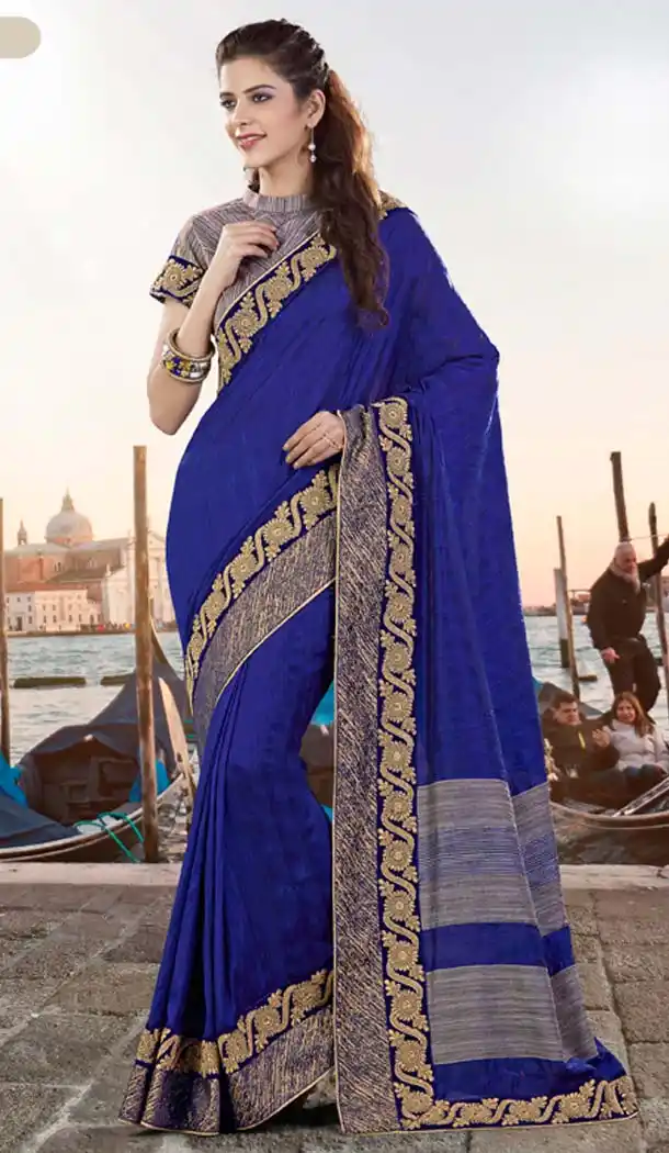 Deep Blue Color Georgette Party Wear Saris Blouse | FH529980074