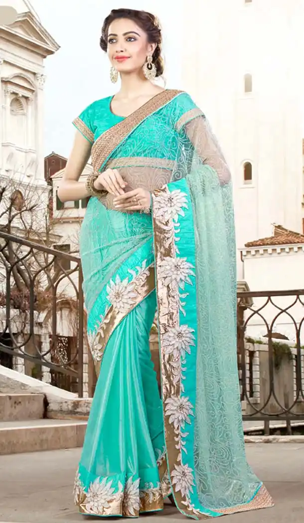 Turquoise Color Georgette Party Wear Saris Blouse | FH529980075