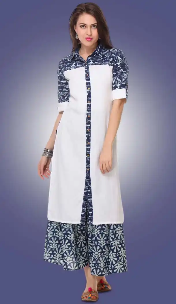 White Color Cotton Achkan Style Readymade Kurtis | FH530080088