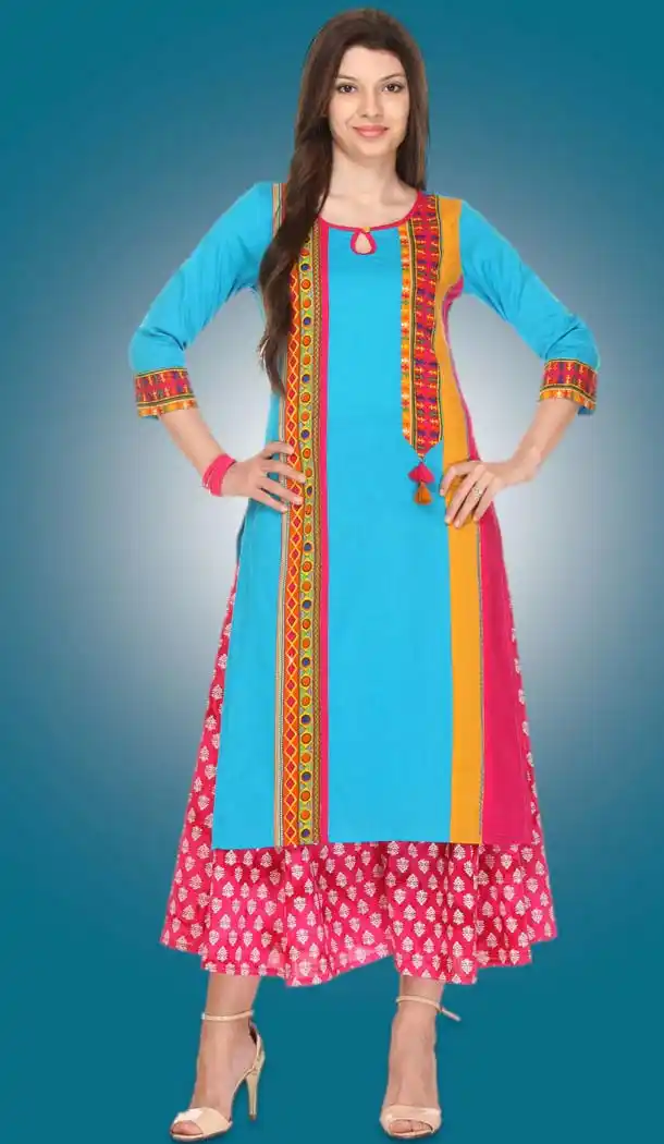 Sky Blue Color Cotton Straight Style Readymade Kurtis | FH530080089