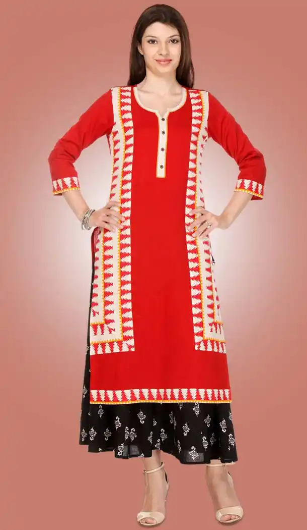Red Color Cotton Straight Style Readymade Kurtis | FH530080090