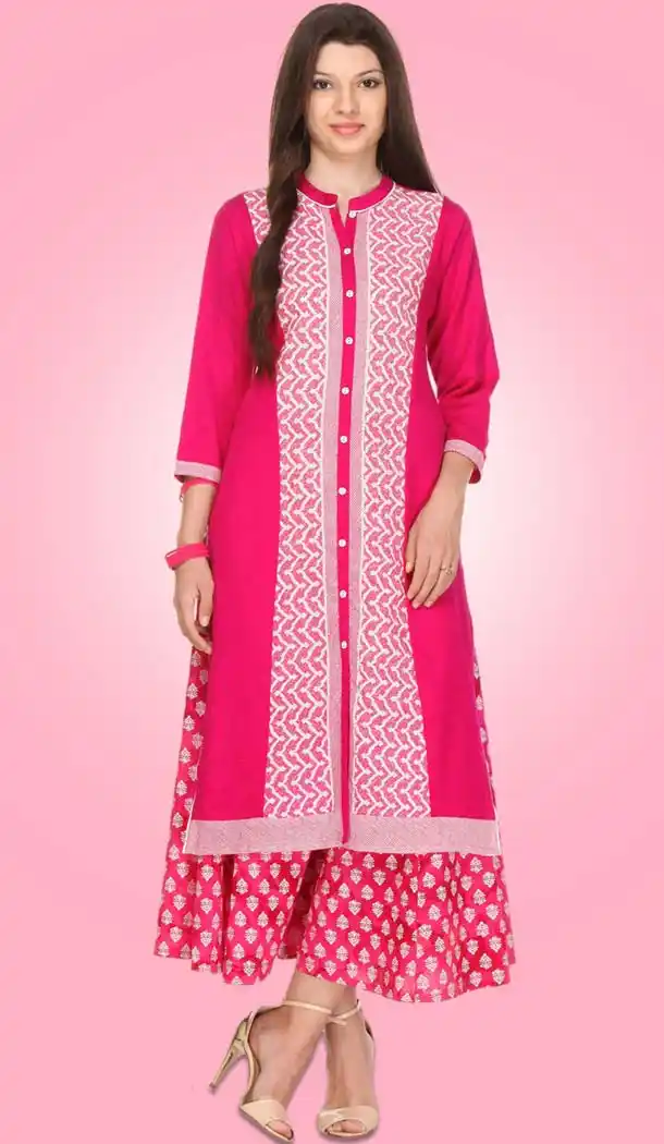 Deep Pink Color Cotton Achkan Style Readymade Kurtis | FH530080091
