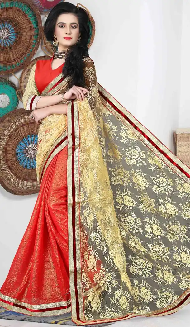 Red Color Brasso,Net Casual Wear Saris Blouse | FH530680160