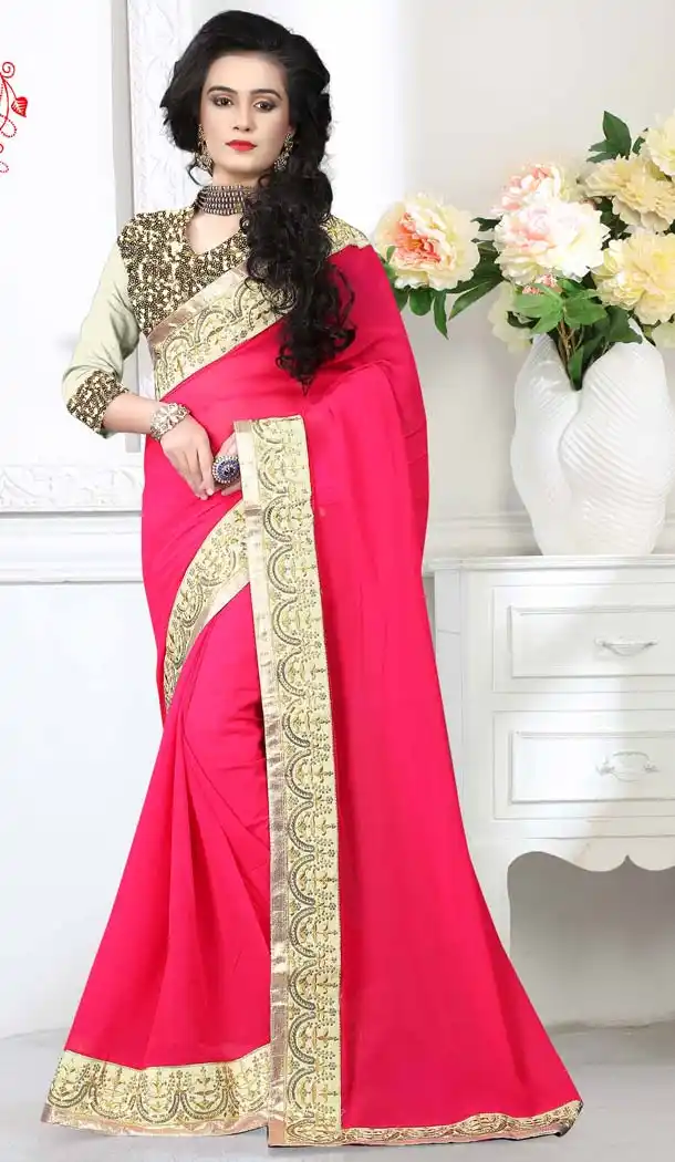 Deep Pink Color Georgette Casual Wear Saris Blouse | FH530680165