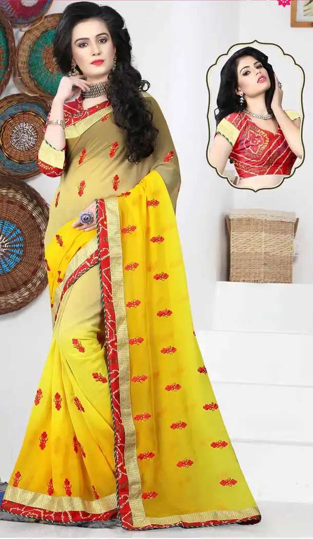 Yellow Color Georgette Casual Wear Saris Blouse | FH530680167