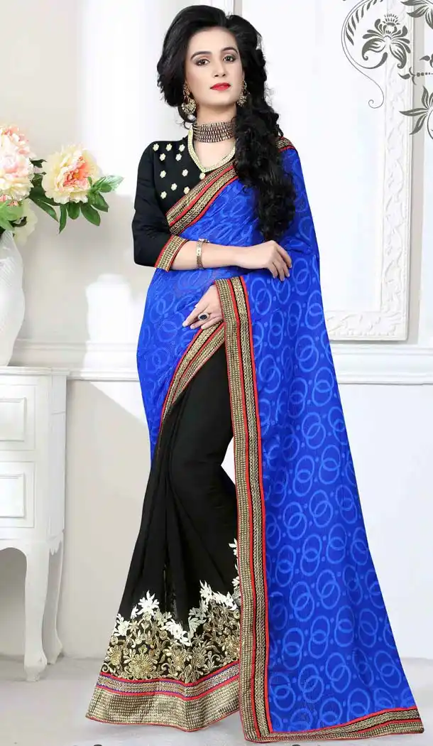 Black Color Georgette,Chiffon Casual Wear Saris Blouse | FH530680170