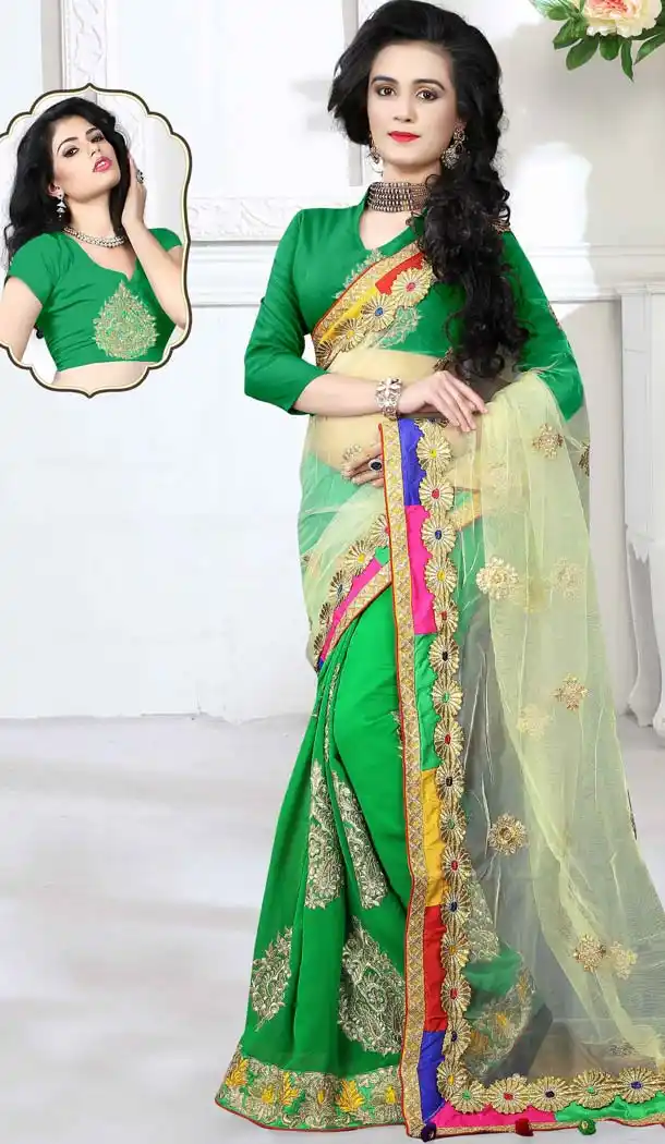 Lime Green Color Georgette,Net Casual Wear Saris Blouse | FH530680171