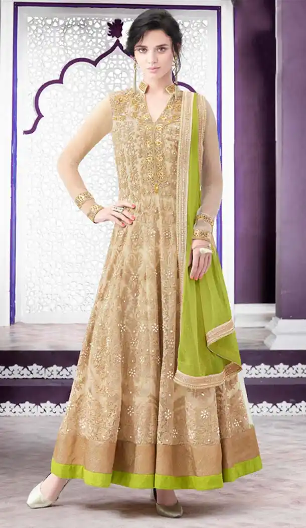 Net Designer Wear Lehenga Suits in Beige Color | FH530980201