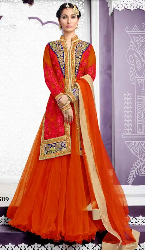 Art Silk,Net Designer Wear Lehenga Suits in Orange Color | FH530980202