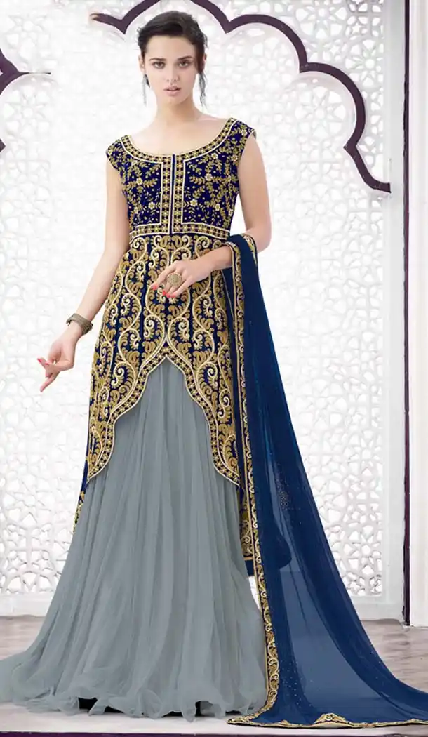 Net Designer Wear Lehenga Suits in Slate Grey Color | FH530980204