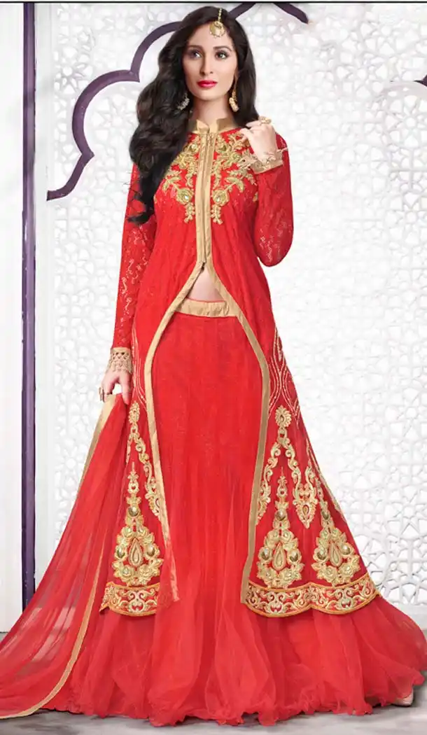 Net Designer Wear Lehenga Suits in Red Color | FH530980205