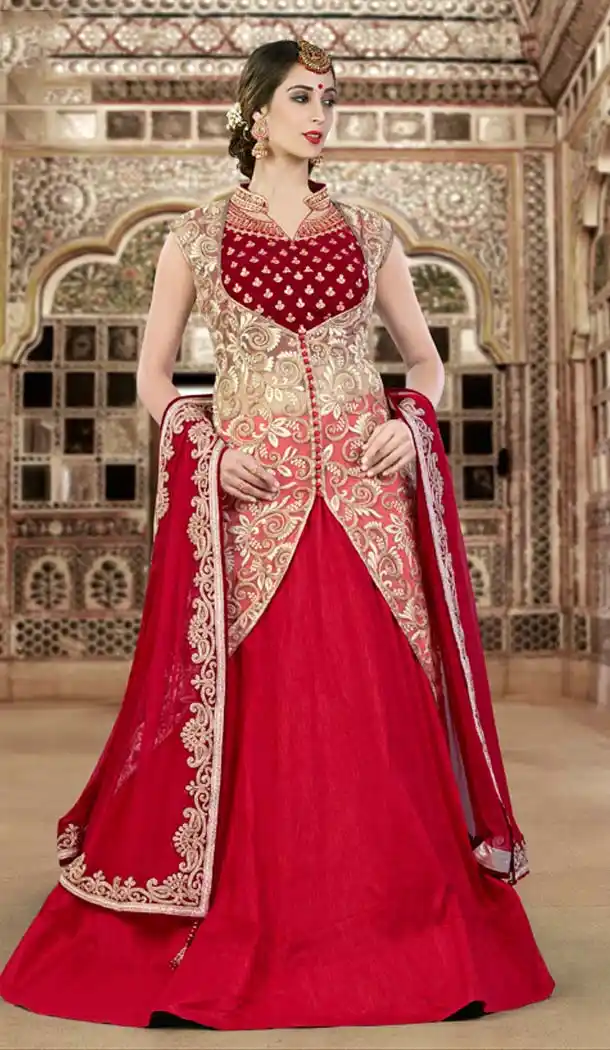 Net,Velvet Designer Wear Lehenga Suits in Beige Color | FH530980210