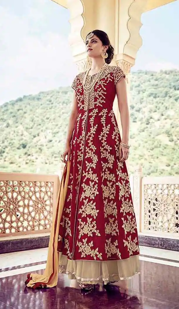 Maroon Color Georgette A Line Style Lehenga Suit | FH531080081