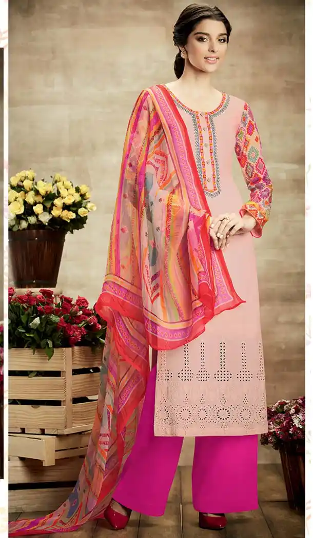 Salmon Color Cotton Straight Cut Evening Wear Palazzo Dress | FH531380327