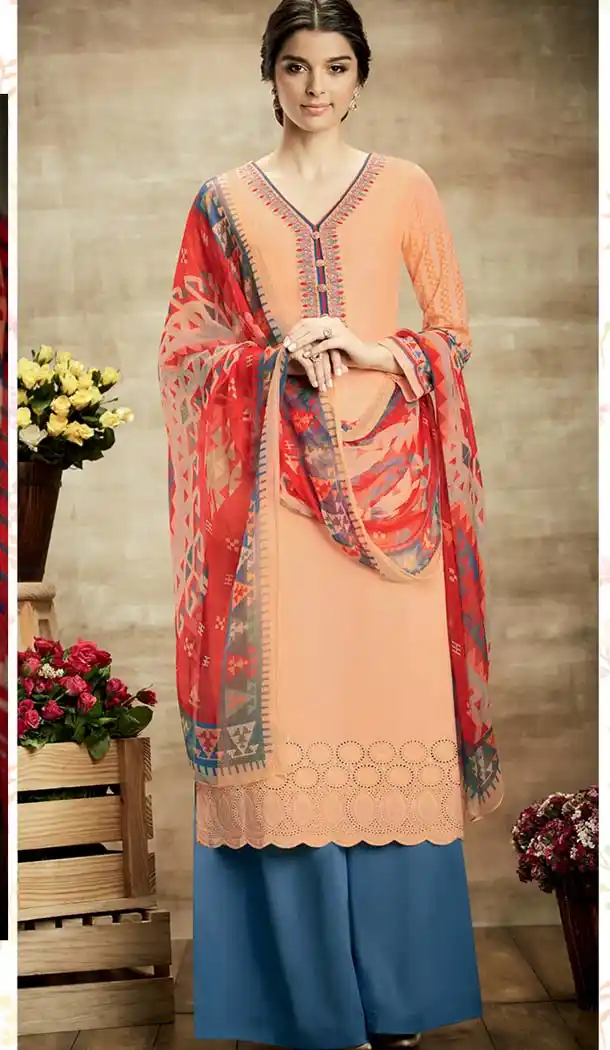 Orange Color Cotton Straight Cut Evening Wear Palazzo Dress | FH531380328