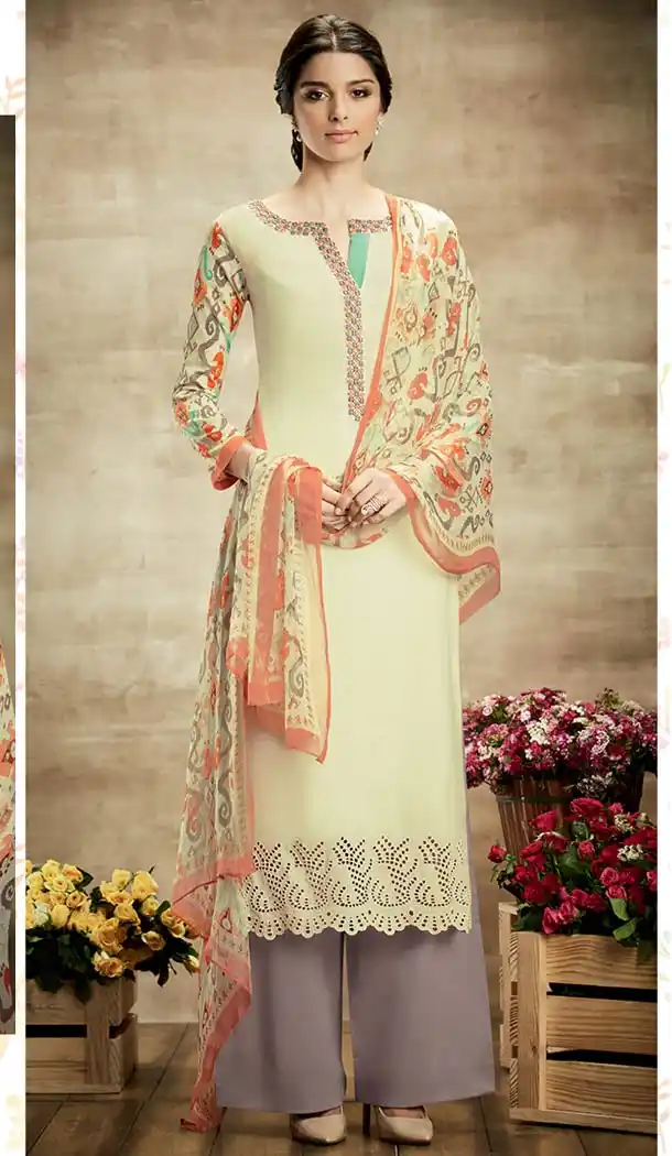 Yellow Color Cotton Straight Cut Evening Wear Palazzo Dress | FH531380330