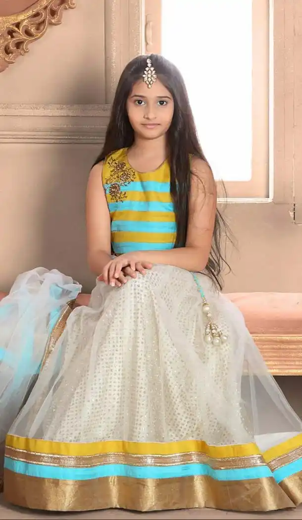 Sky Blue Color Bhagalpori Silk Fabric Readymade Kids Girl Lehenga Choli | FH00031027