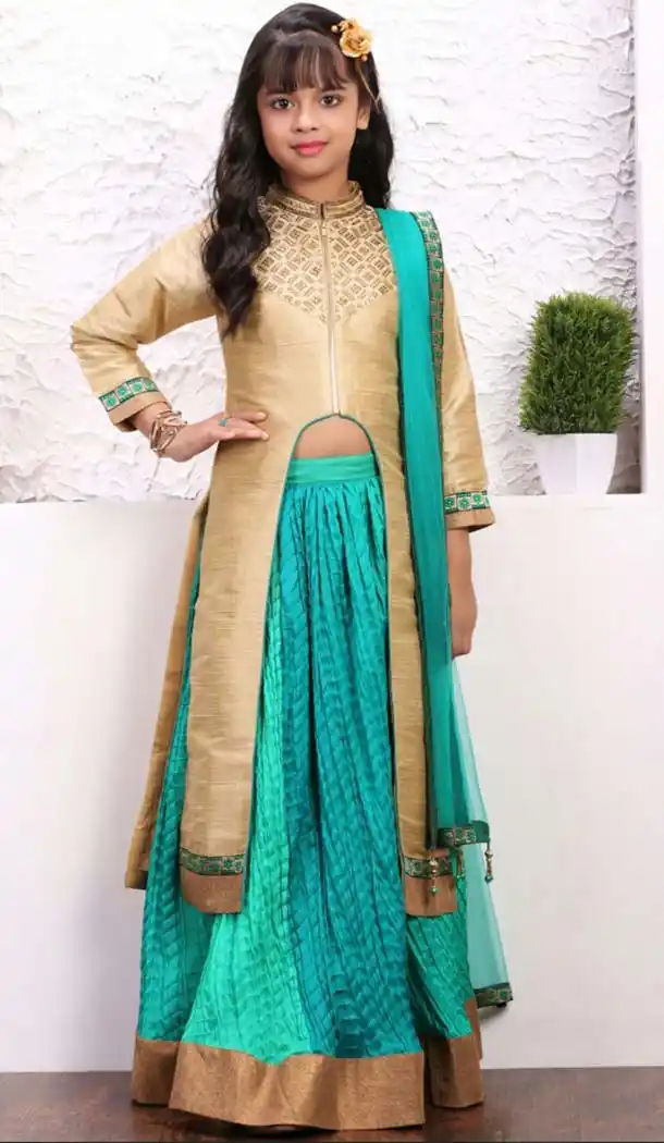 Sky Blue Color Banglory Silk Fabric Readymade Kids Girl Lehenga Choli | FH00031036