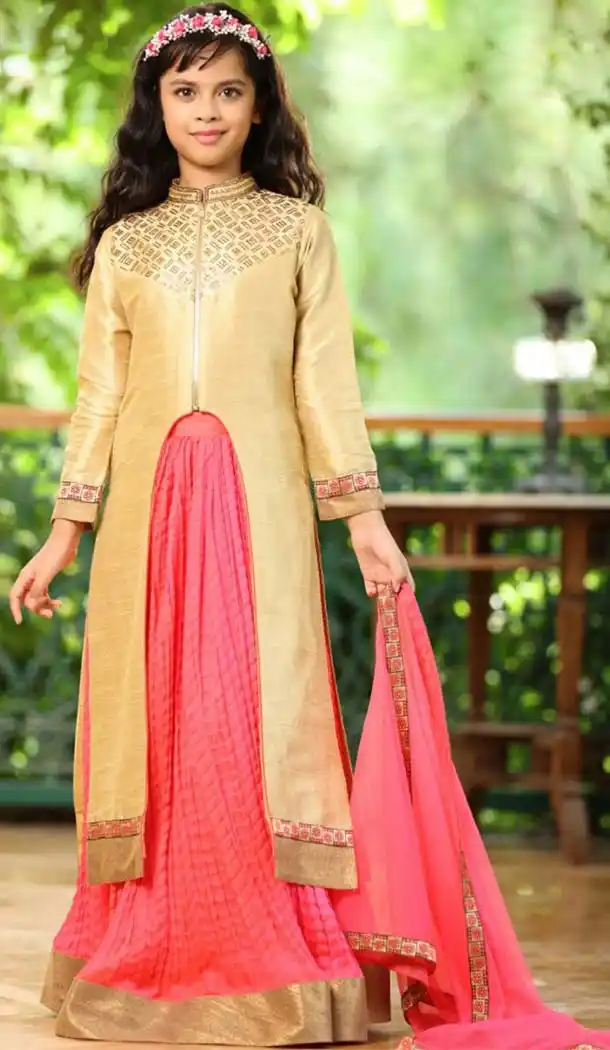 Deep Pink Color Banglory Silk Fabric Readymade Kids Girl Lehenga Choli | FH00031037