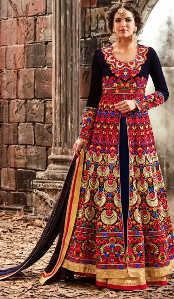 Pakistani Designer Wear Suit in Velvet Fabric and Navy Blue Color | FH532080394