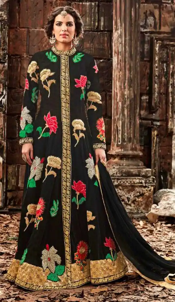 Pakistani Designer Wear Suit in Pure Silk Fabric and Black Color | FH532080398