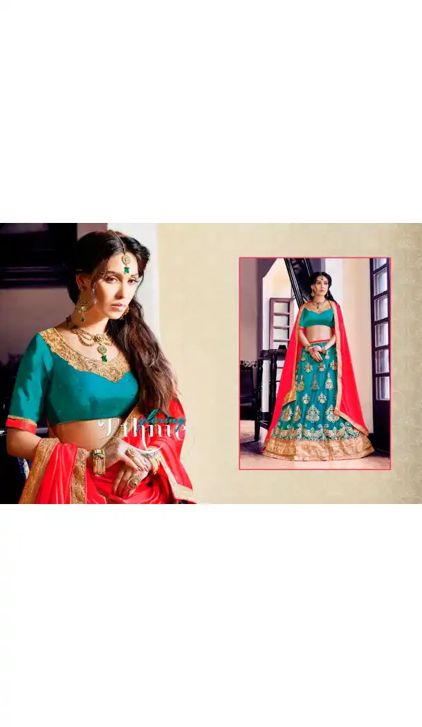Embroidery Traditional Wear Lehenga Choli in Net and Aqua Blue Color | FH531780366