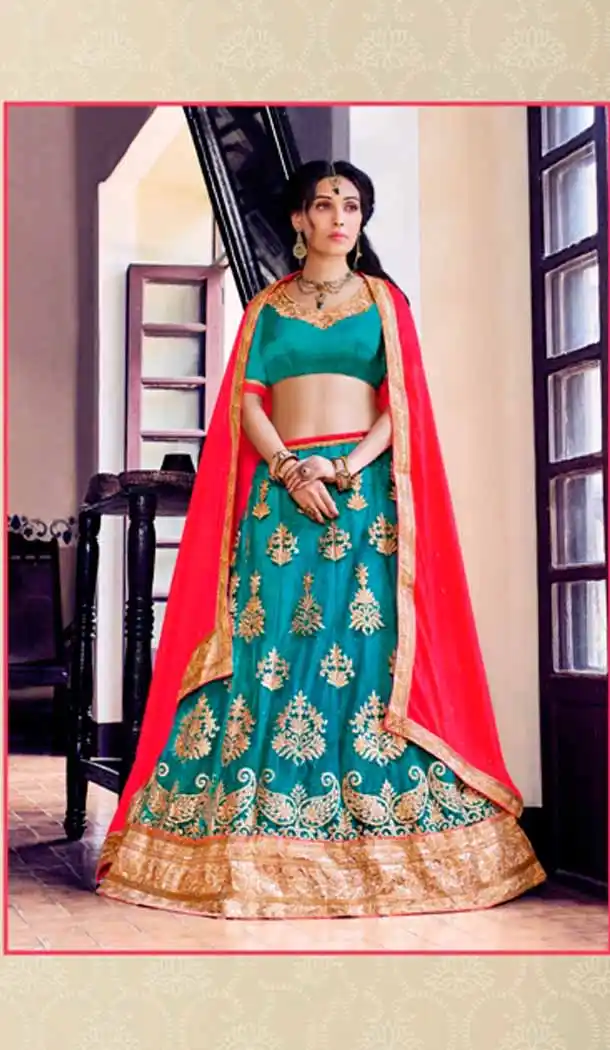 Embroidery Traditional Wear Lehenga Choli in Net and Aqua Blue Color | FH531780366