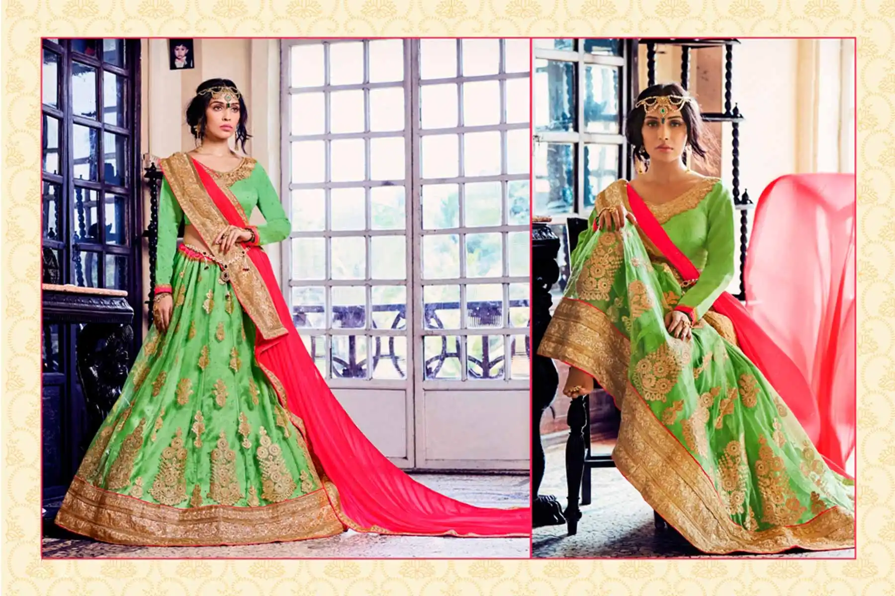 Embroidery Traditional Wear Lehenga Choli in Net and Parrot Green Color | FH531780368