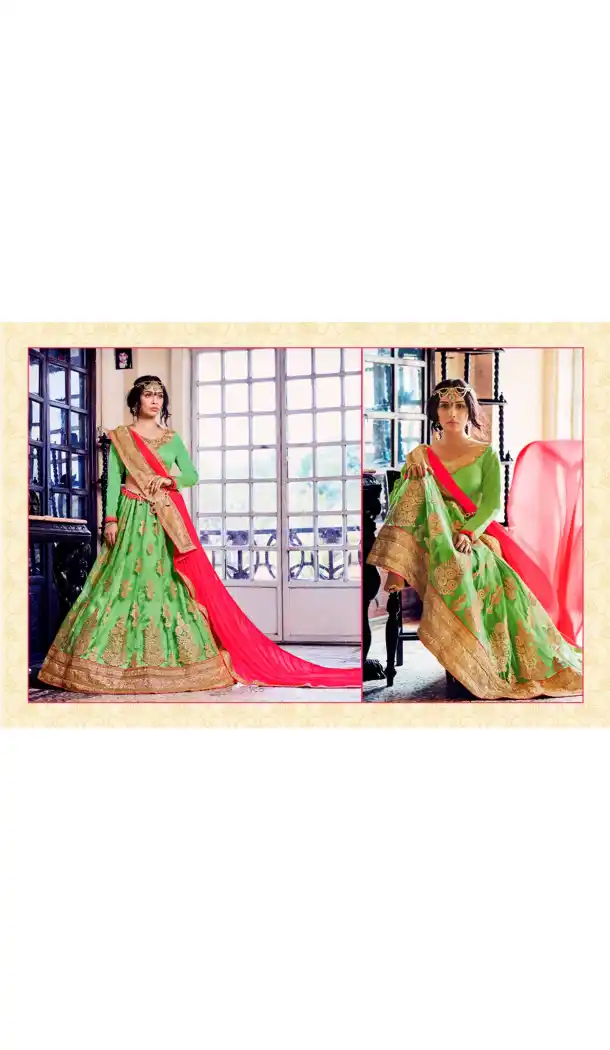 Embroidery Traditional Wear Lehenga Choli in Net and Parrot Green Color | FH531780368
