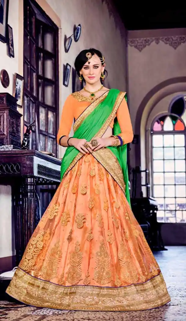 Embroidery Traditional Wear Lehenga Choli in Net and Orange Color | FH531780369