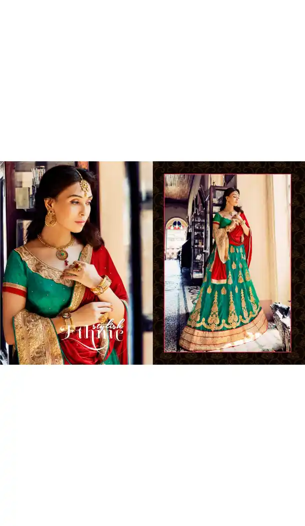 Embroidery Traditional Wear Lehenga Choli in Net and Emerald Color | FH531780371