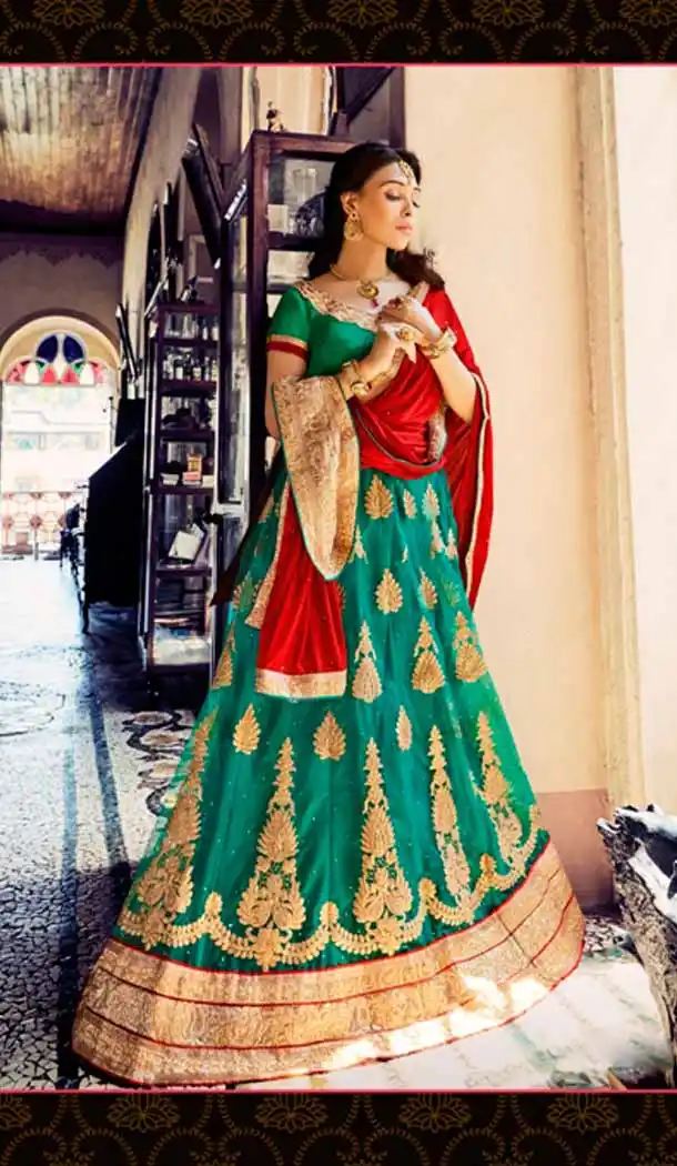 Embroidery Traditional Wear Lehenga Choli in Net and Emerald Color | FH531780371