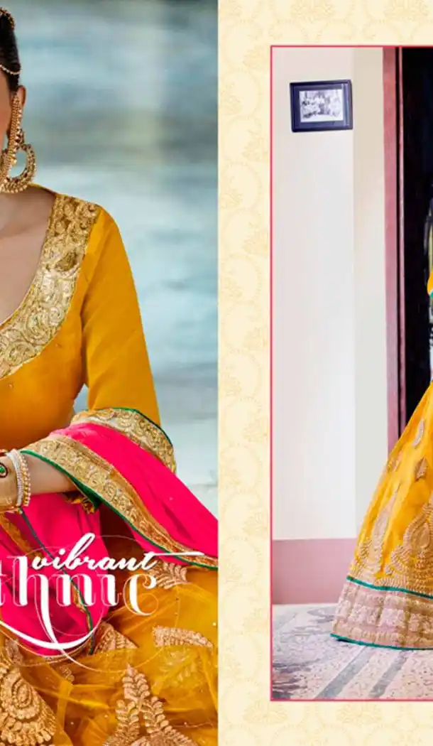 Embroidery Traditional Wear Lehenga Choli in Net and Yellow Color | FH531780373