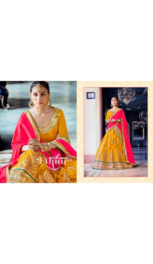 Embroidery Traditional Wear Lehenga Choli in Net and Yellow Color | FH531780373