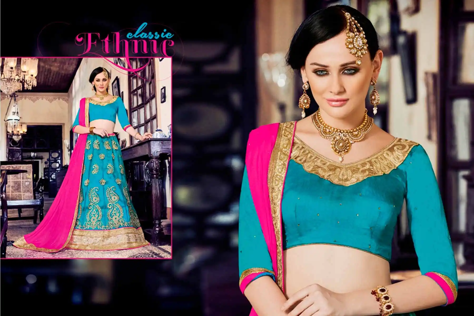 Embroidery Traditional Wear Lehenga Choli in Net and Aqua Blue Color | FH531780374