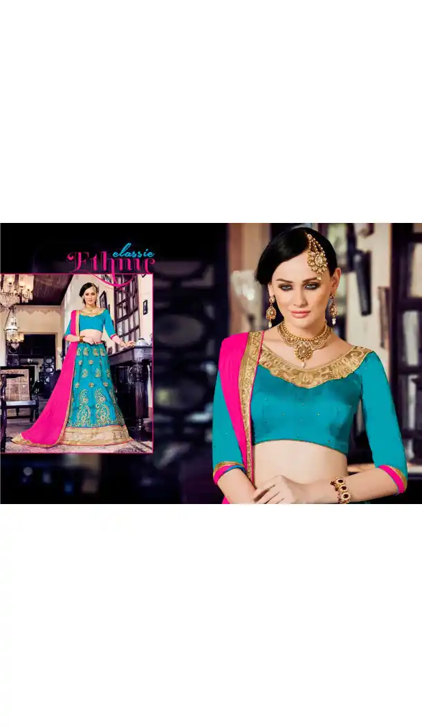 Embroidery Traditional Wear Lehenga Choli in Net and Aqua Blue Color | FH531780374