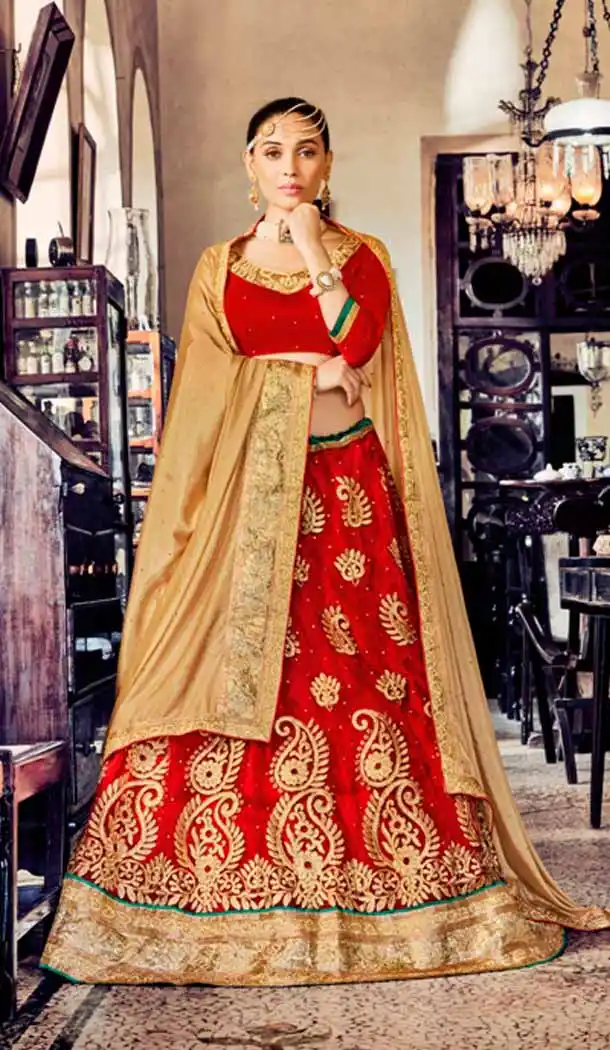Embroidery Traditional Wear Lehenga Choli in Net and Red Color | FH531780375