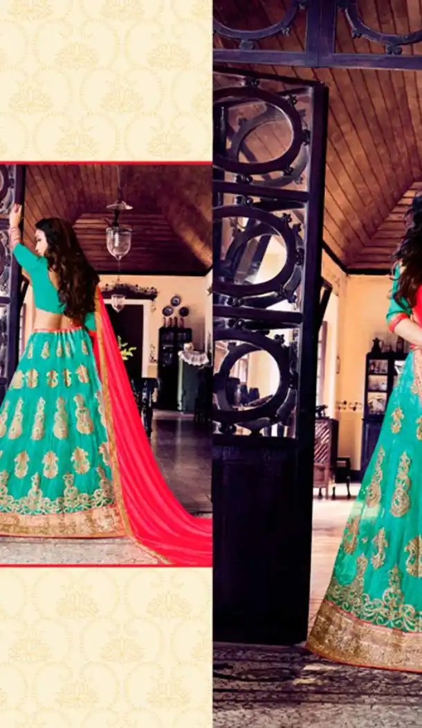 Embroidery Traditional Wear Lehenga Choli in Net and Turquoise Color | FH531780376
