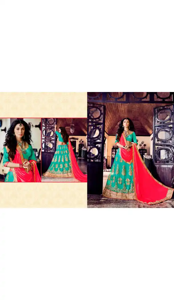 Embroidery Traditional Wear Lehenga Choli in Net and Turquoise Color | FH531780376