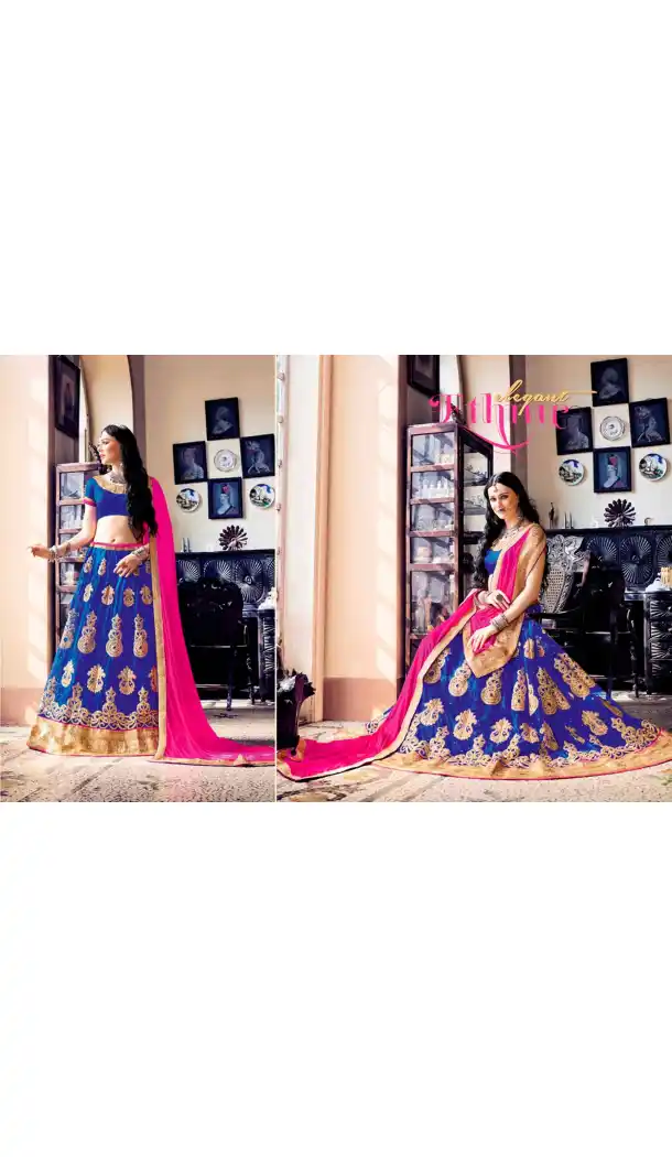 Embroidery Traditional Wear Lehenga Choli in Net and Blue Color | FH531780377