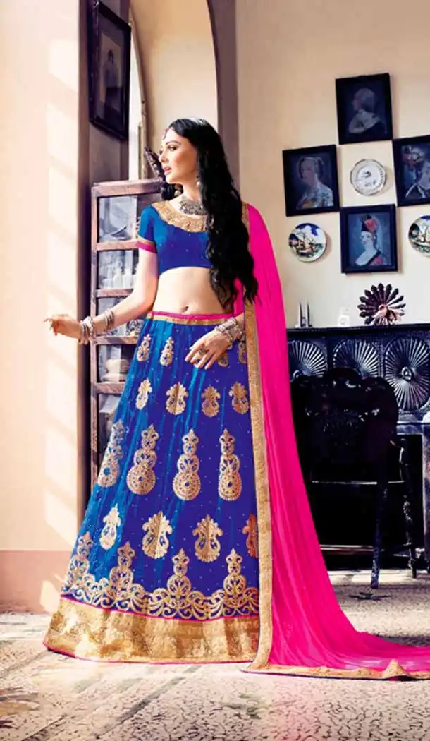 Embroidery Traditional Wear Lehenga Choli in Net and Blue Color | FH531780377