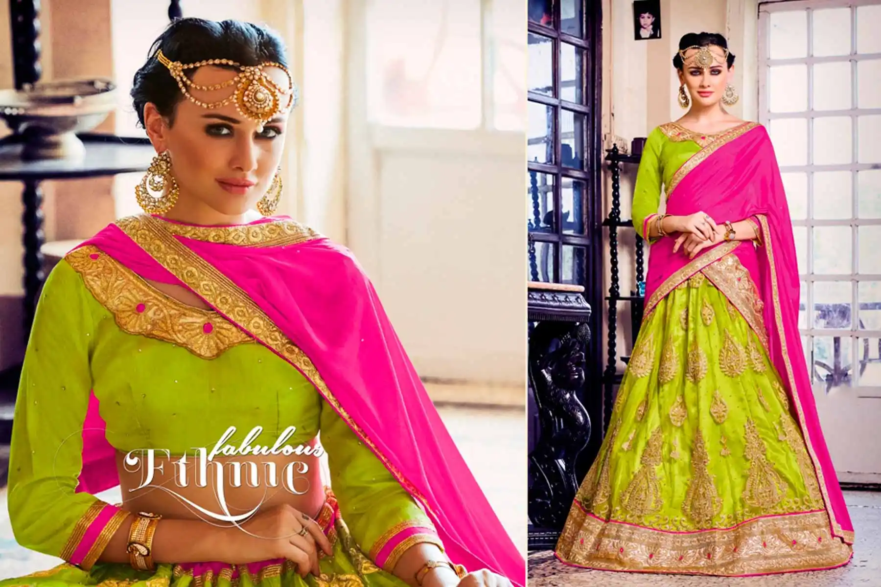 A Line Style Parrot Green Color Net Traditional Wear Lehenga Choli | FH531880379