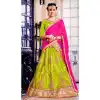 A Line Style Parrot Green Color Net Traditional Wear Lehenga Choli | FH531880379
