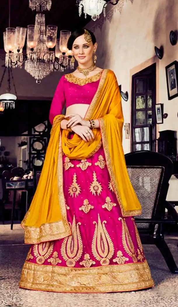 A Line Style Deep Pink Color Net Traditional Wear Lehenga Choli | FH531880384
