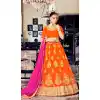 A Line Style Orange Color Net Traditional Wear Lehenga Choli | FH531880388